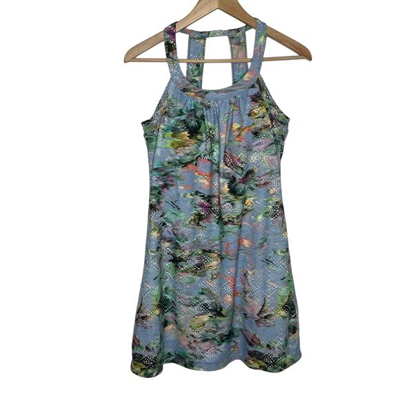 Prana Womens Cantine Dress Small Blue Graceful Floral Halter Padded Outdoor - Picture 2 of 10